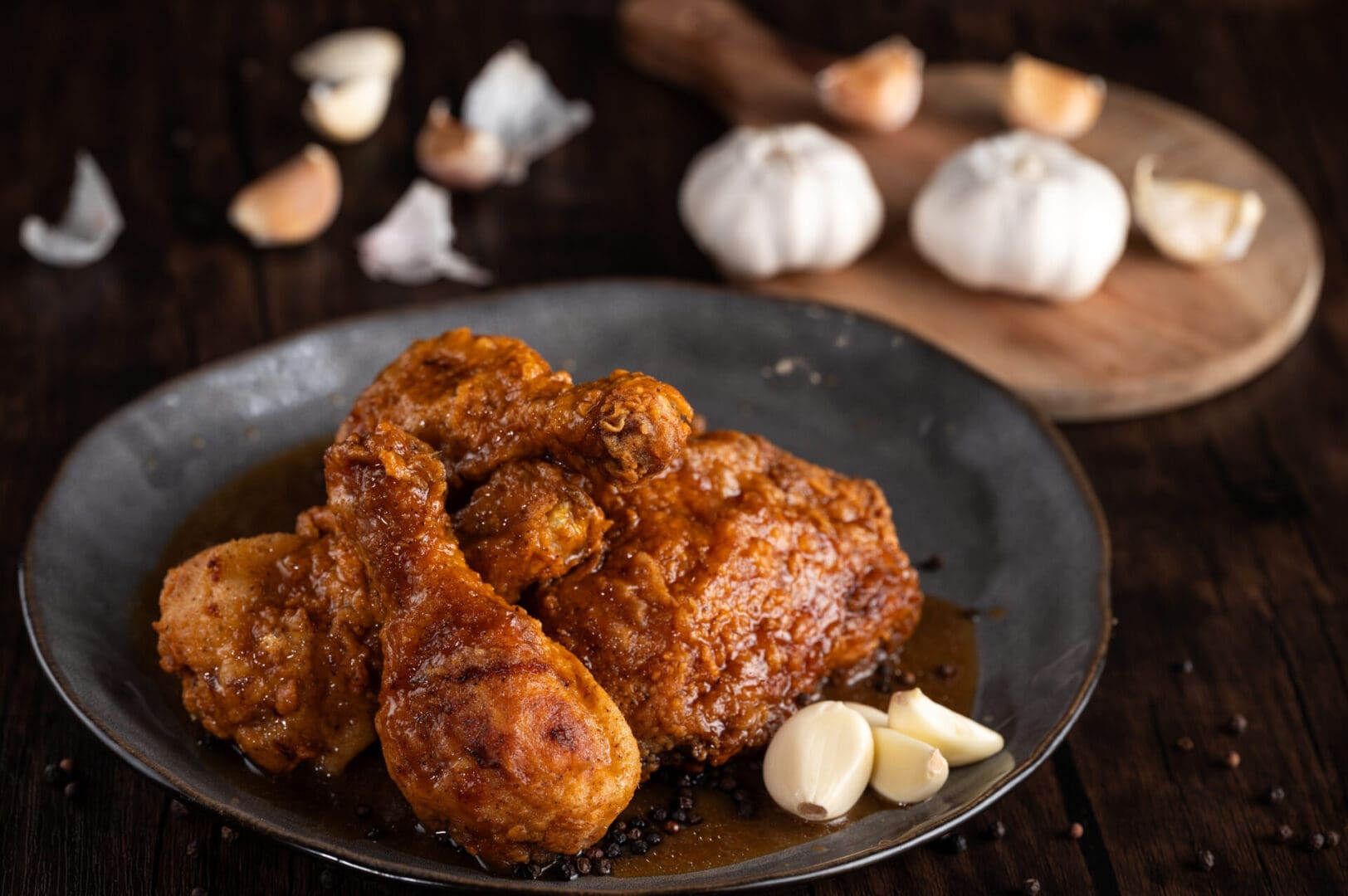 A closeup look of A chicken dish kept on a table.